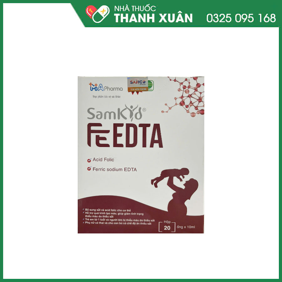 Samkid FeEDTA bổ sung sắt và acid folic cho cơ thể, hỗ trợ quá trình tạo máu, giúp giảm tình trạng thiếu máu do thiếu sắt